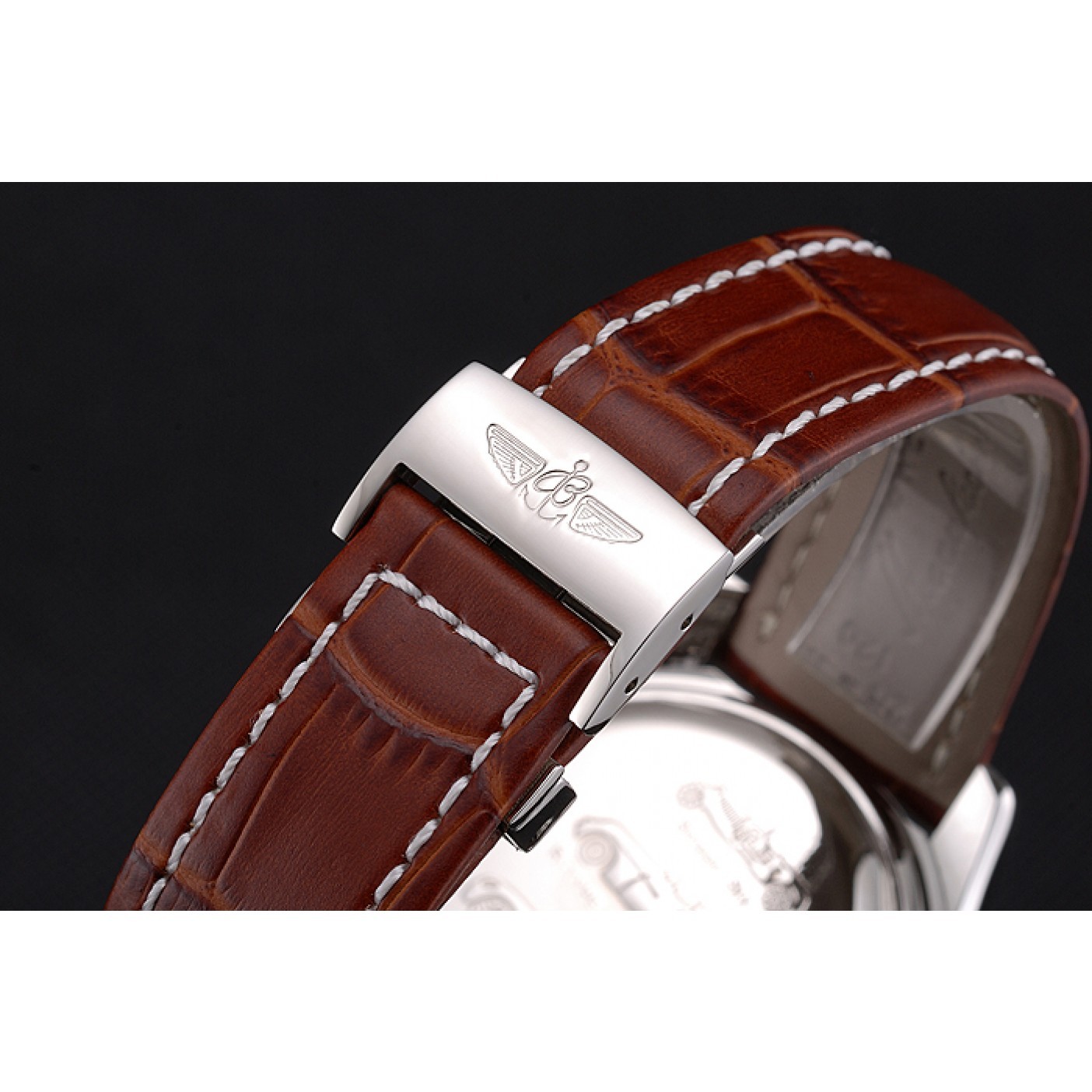 MiroTime Breitling Bentley Motors T Stainless Steel Case White Dial Brown Leather Bracelet 622234