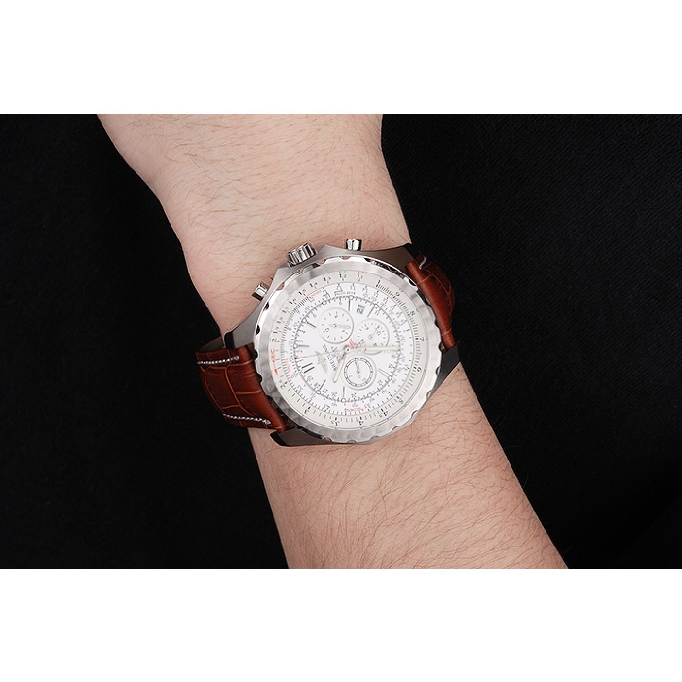 MiroTime Breitling Bentley Motors T Stainless Steel Case White Dial Brown Leather Bracelet 622234