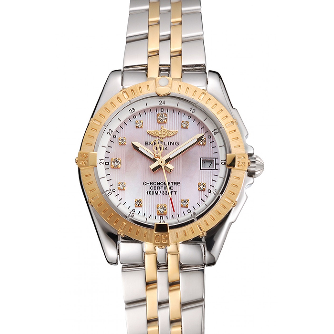 MiroTime Breitling Colt Lady Pink Dial Diamond Hour Marks Gold Bezel Stainless Steel Case Two Tone Bracelet