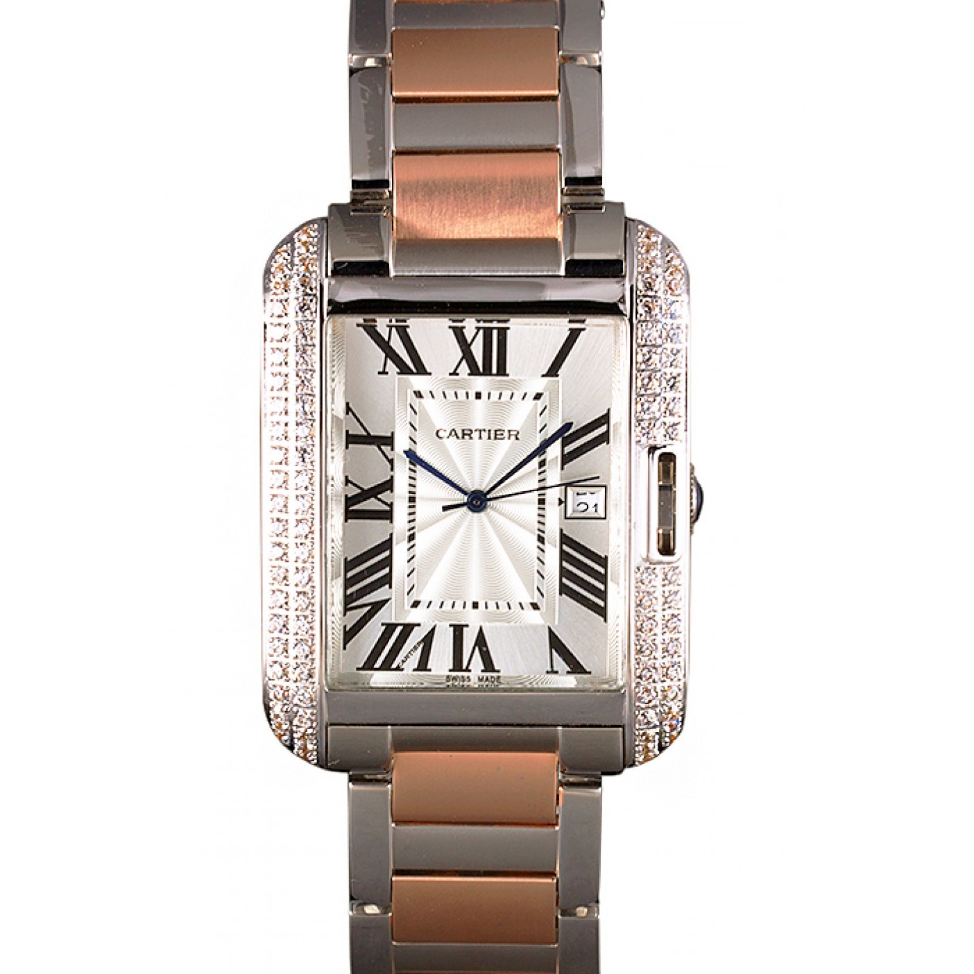 MiroTime Cartier Tank Anglaise 36mm Silver Dial Diamonds Steel Case Two Tone Bracelet