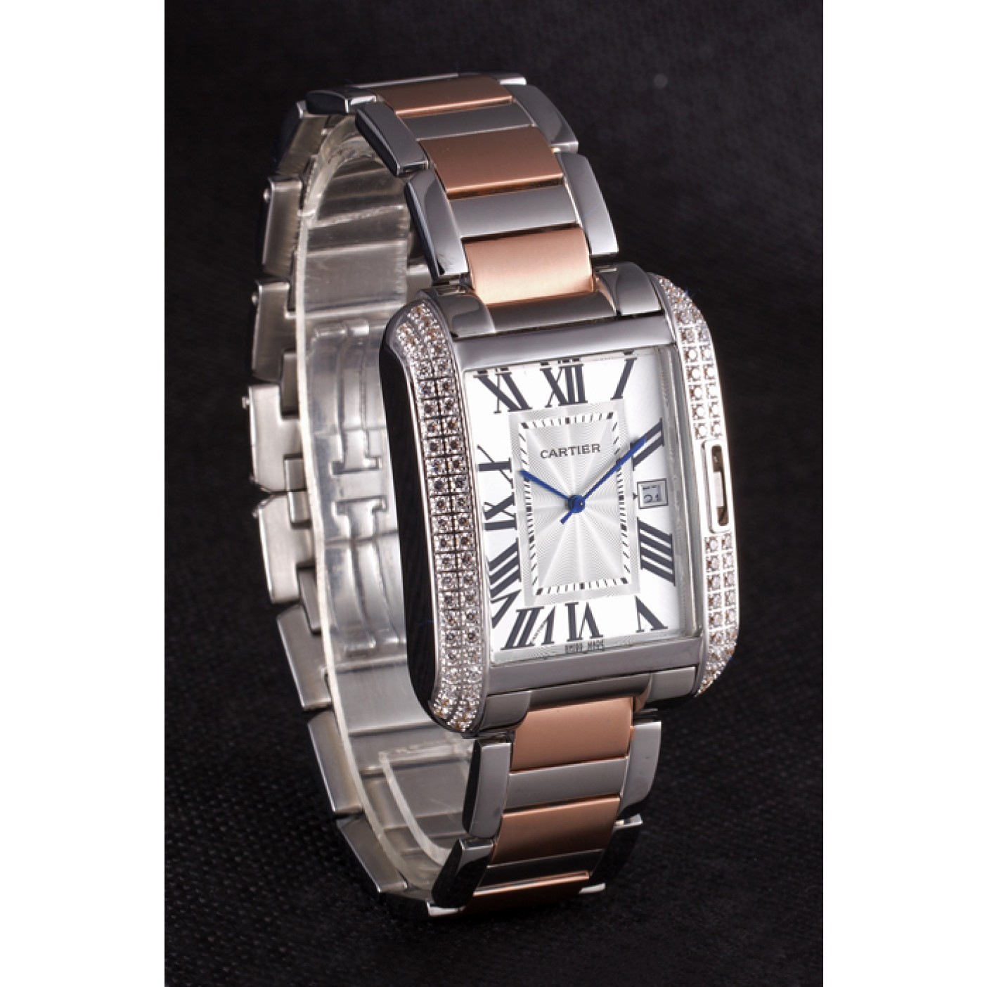 MiroTime Cartier Tank Anglaise 36mm Silver Dial Diamonds Steel Case Two Tone Bracelet