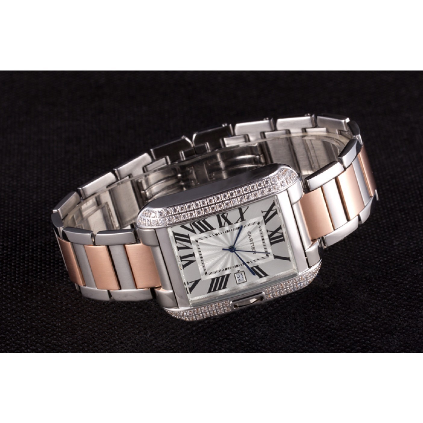 MiroTime Cartier Tank Anglaise 36mm Silver Dial Diamonds Steel Case Two Tone Bracelet