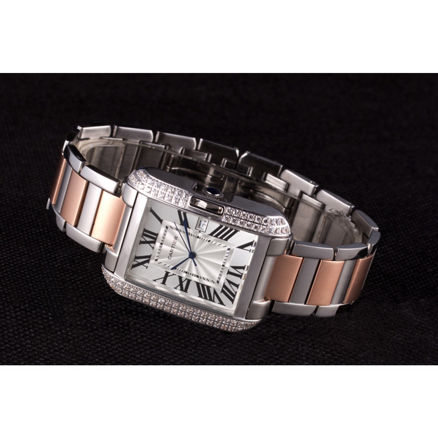MiroTime Cartier Tank Anglaise 36mm Silver Dial Diamonds Steel Case Two Tone Bracelet
