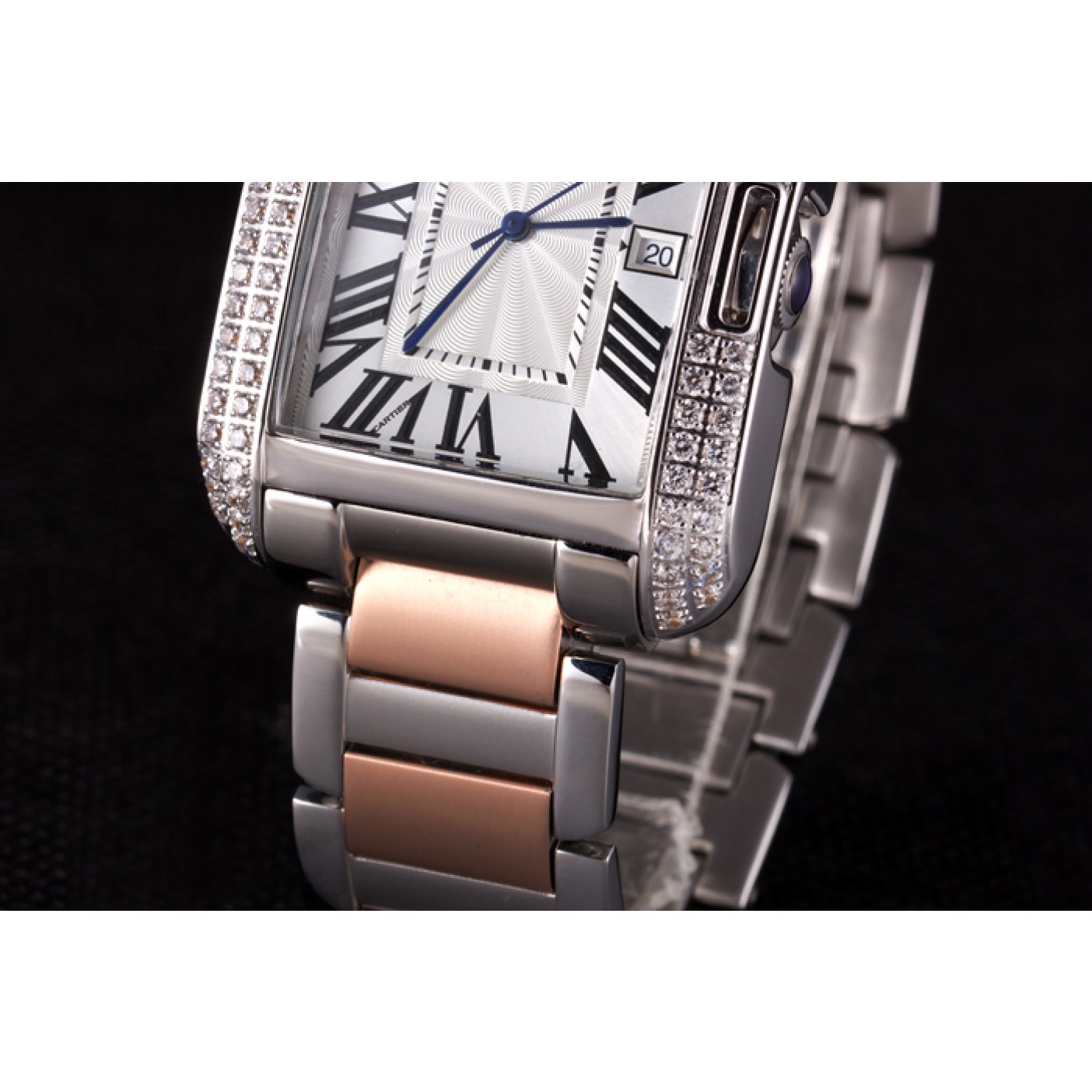 MiroTime Cartier Tank Anglaise 36mm Silver Dial Diamonds Steel Case Two Tone Bracelet