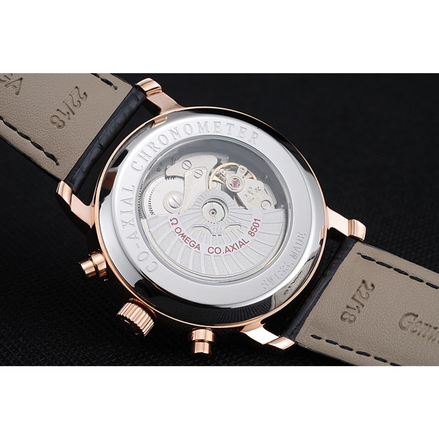 MiroTime Omega De Ville Moonphase White Dial Rose Gold Case Black Leather Bracelet 1454227