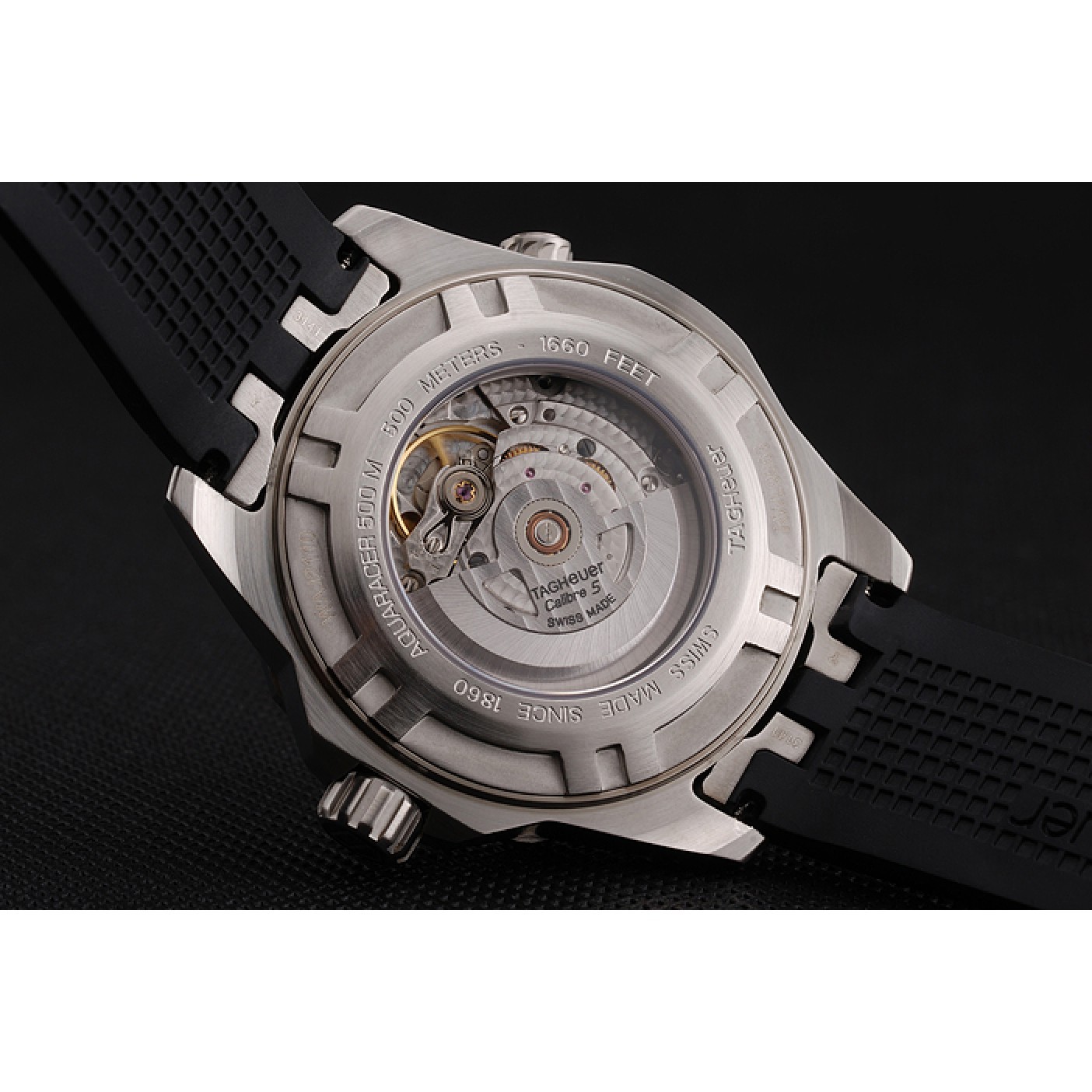 MiroTime Swiss Tag Heuer Aquaracer Calibre 5 Black Dial Gold Bezel Stainless Steel Case Black Rubber Strap