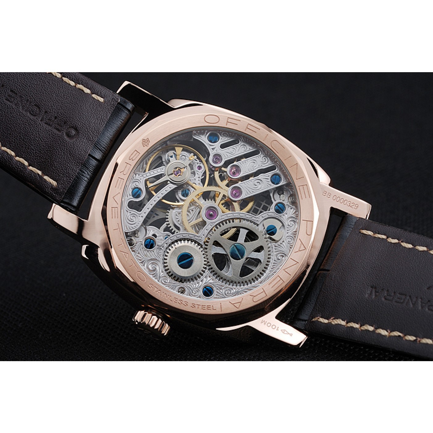 MiroTime Panerai Radiomir Tourbillon GMT Ceramica Lo Scienziato Black Leather Bracelet 1454230