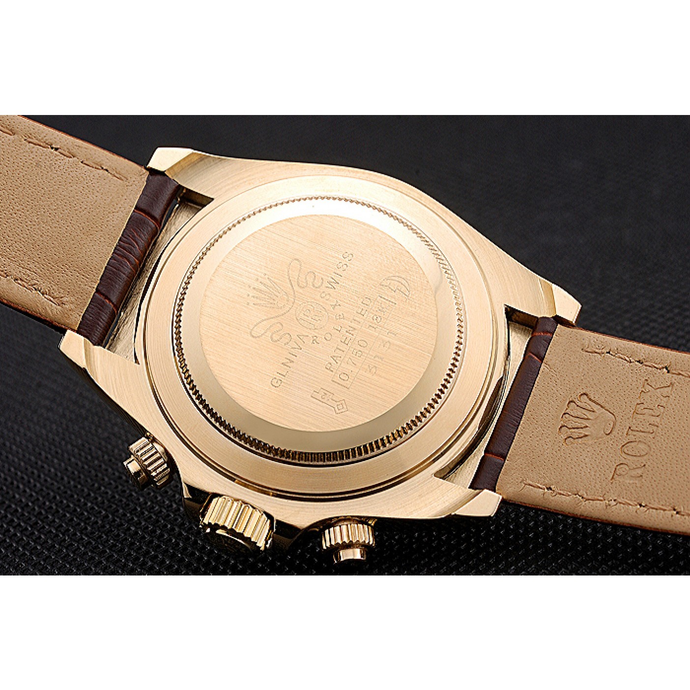 MiroTime Rolex Cosmograph Daytona Gold Case Black Subdials Brown Leather Bracelet 622634