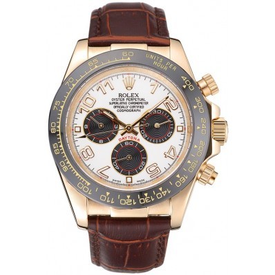 MiroTime Rolex Cosmograph Daytona Gold Case Black Subdials Brown Leather Bracelet 622634
