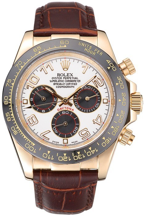 MiroTime Rolex Cosmograph Daytona Gold Case Black Subdials Brown Leather Bracelet 622634