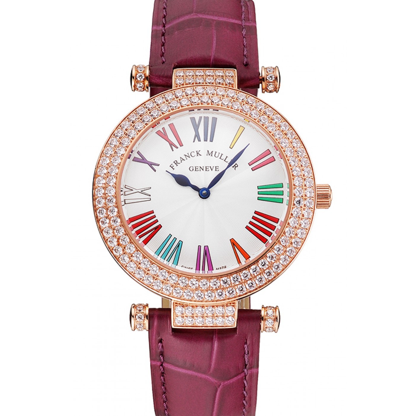 MiroTime Franck Muller Double Mistery Ronde White Dial Rose Gold Case Plum Leather Strap