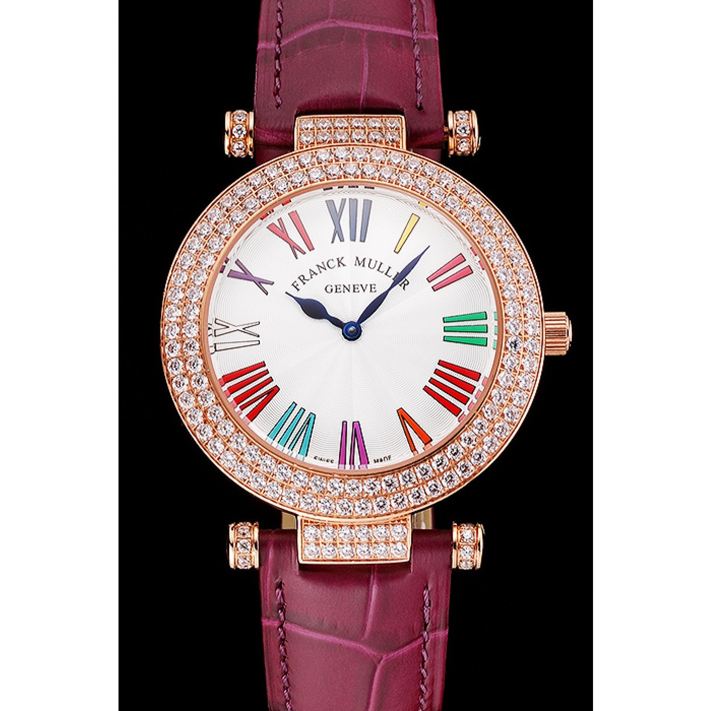 MiroTime Franck Muller Double Mistery Ronde White Dial Rose Gold Case Plum Leather Strap