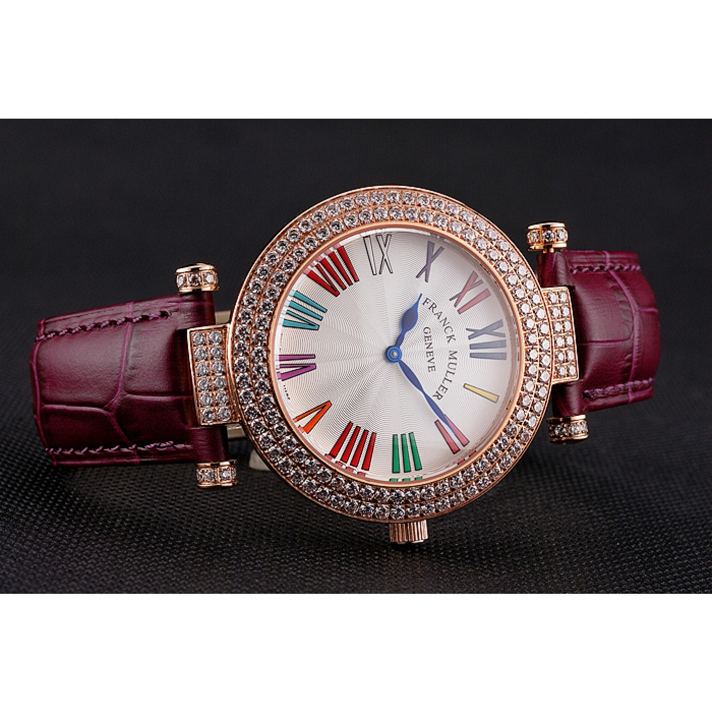 MiroTime Franck Muller Double Mistery Ronde White Dial Rose Gold Case Plum Leather Strap