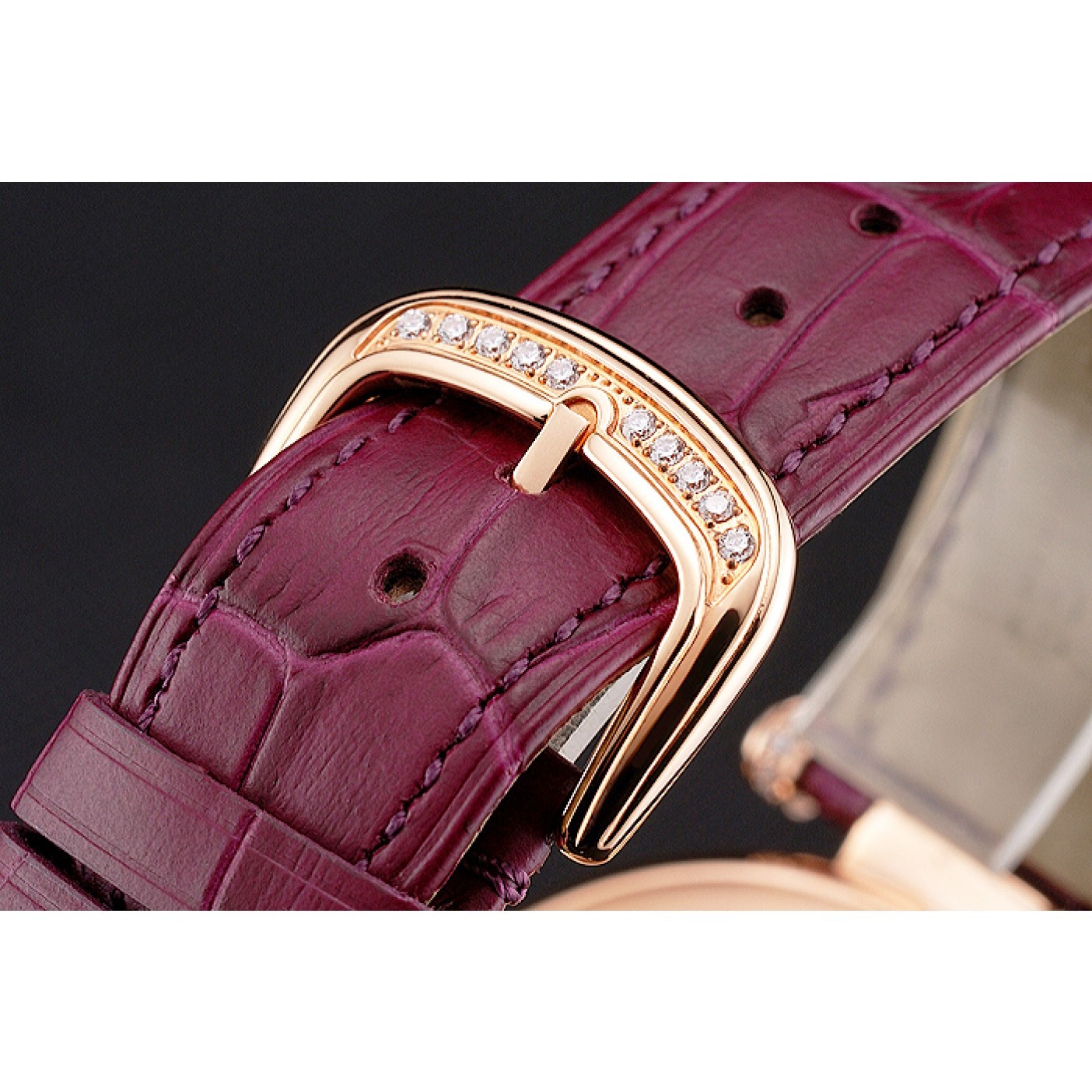 MiroTime Franck Muller Double Mistery Ronde White Dial Rose Gold Case Plum Leather Strap