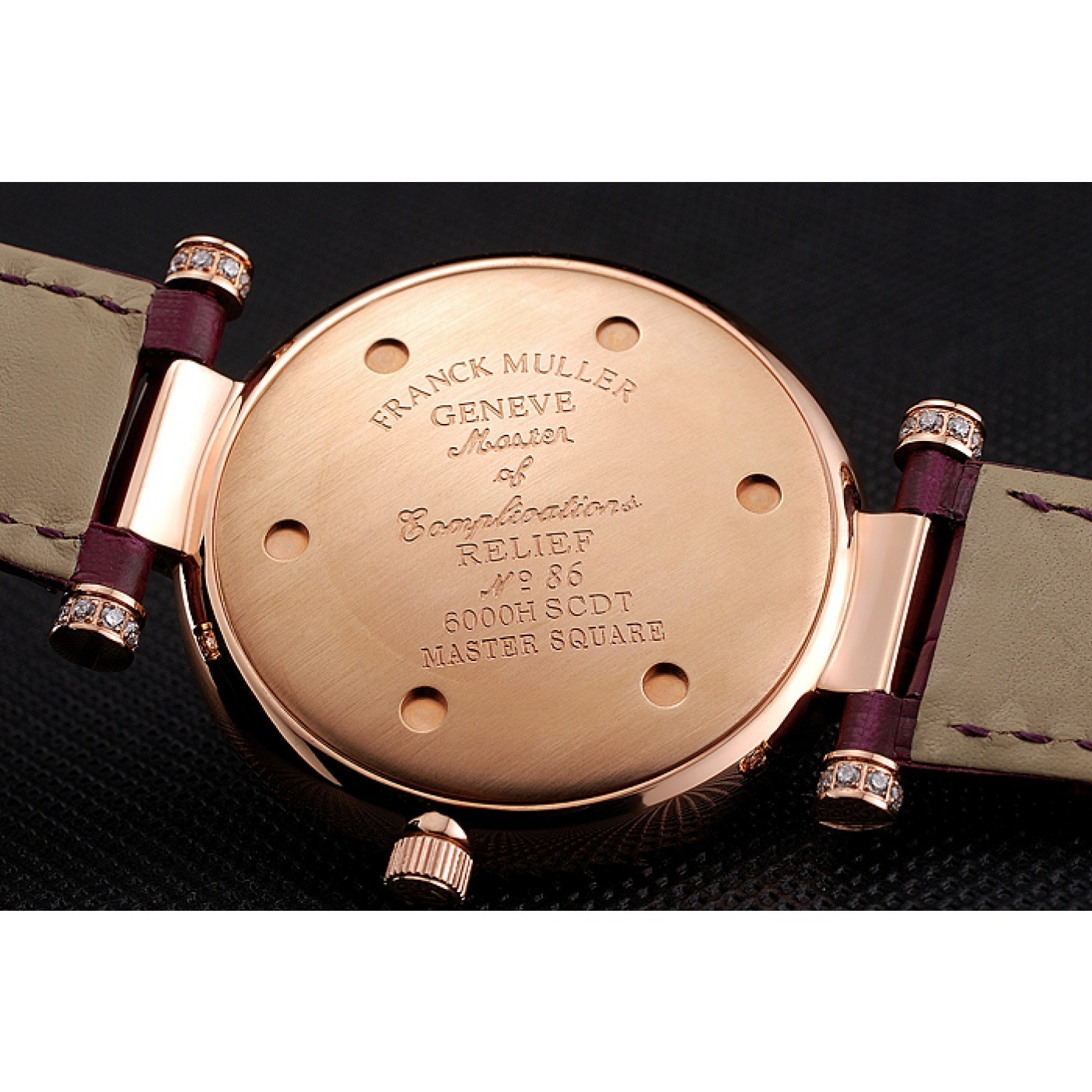MiroTime Franck Muller Double Mistery Ronde White Dial Rose Gold Case Plum Leather Strap