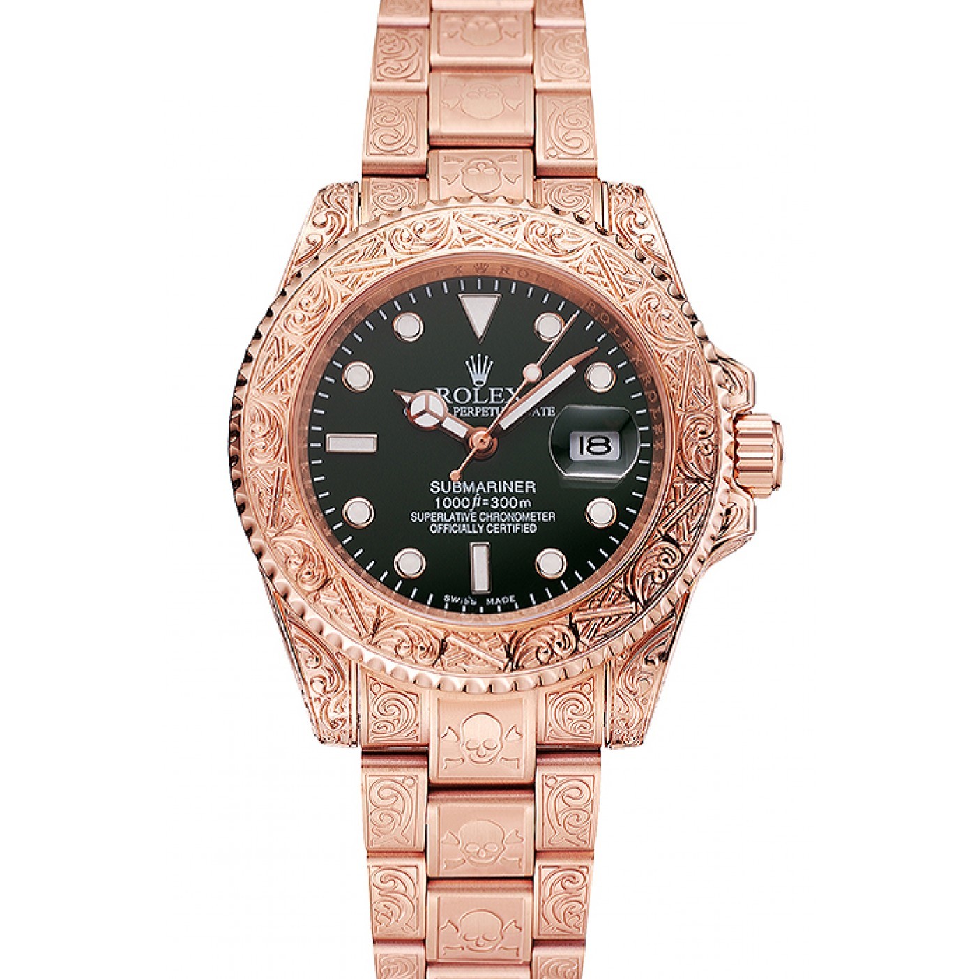 MiroTime Rolex Submariner Skull Limited Edition Green Dial Rose Gold Case And Bracelet 1454074