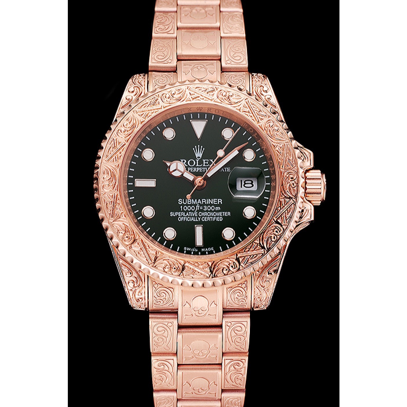 MiroTime Rolex Submariner Skull Limited Edition Green Dial Rose Gold Case And Bracelet 1454074