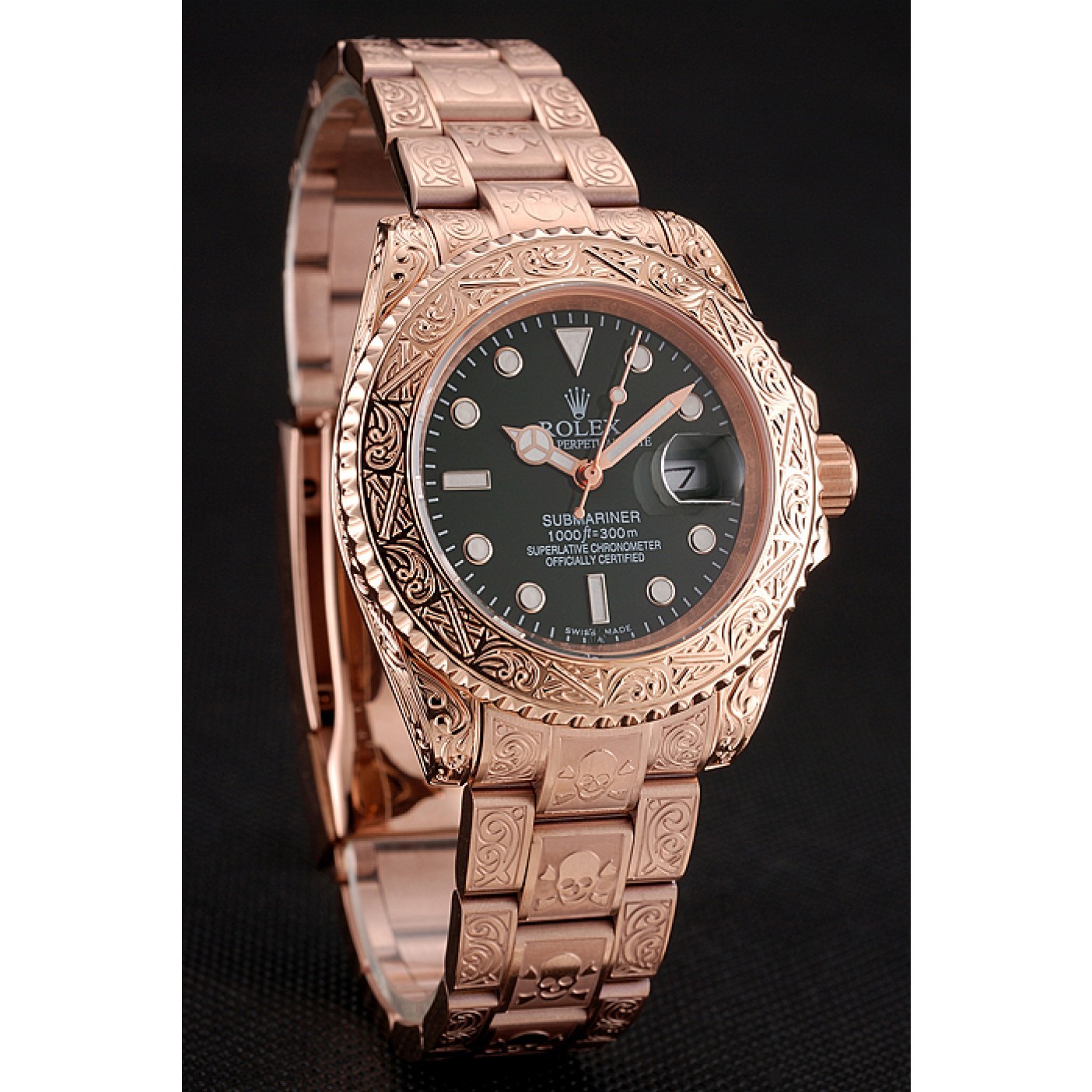 MiroTime Rolex Submariner Skull Limited Edition Green Dial Rose Gold Case And Bracelet 1454074