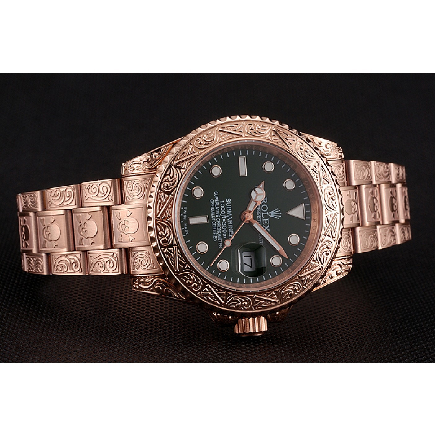 MiroTime Rolex Submariner Skull Limited Edition Green Dial Rose Gold Case And Bracelet 1454074