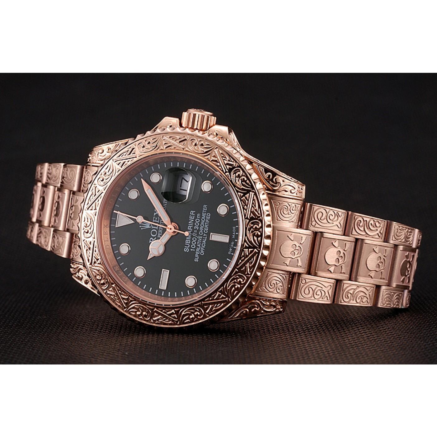 MiroTime Rolex Submariner Skull Limited Edition Green Dial Rose Gold Case And Bracelet 1454074