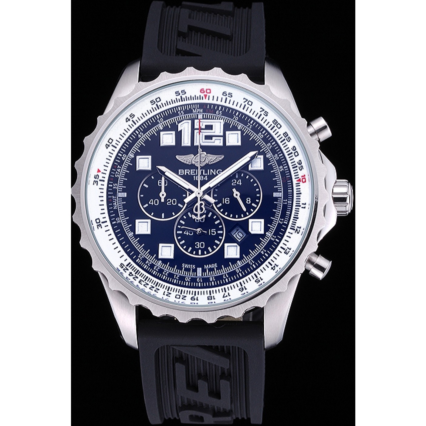 MiroTime Breitling Professional Chronospace Black Dial Rubber Bracelet 622504