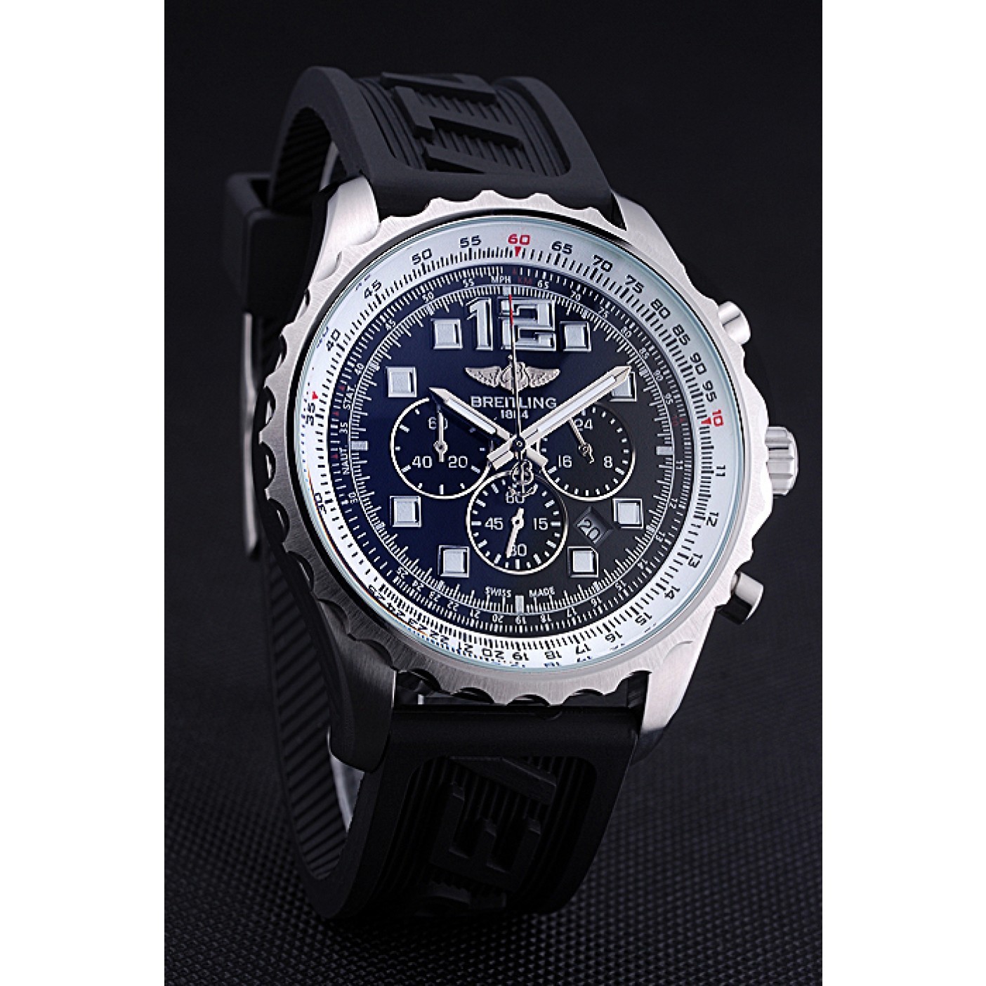 MiroTime Breitling Professional Chronospace Black Dial Rubber Bracelet 622504