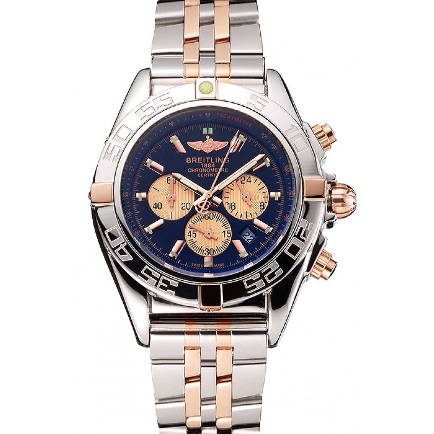 MiroTime Breitling Chronomat 44 Black Dial with White Subdials 2 Tone Stainless Steel Bracelet 622509
