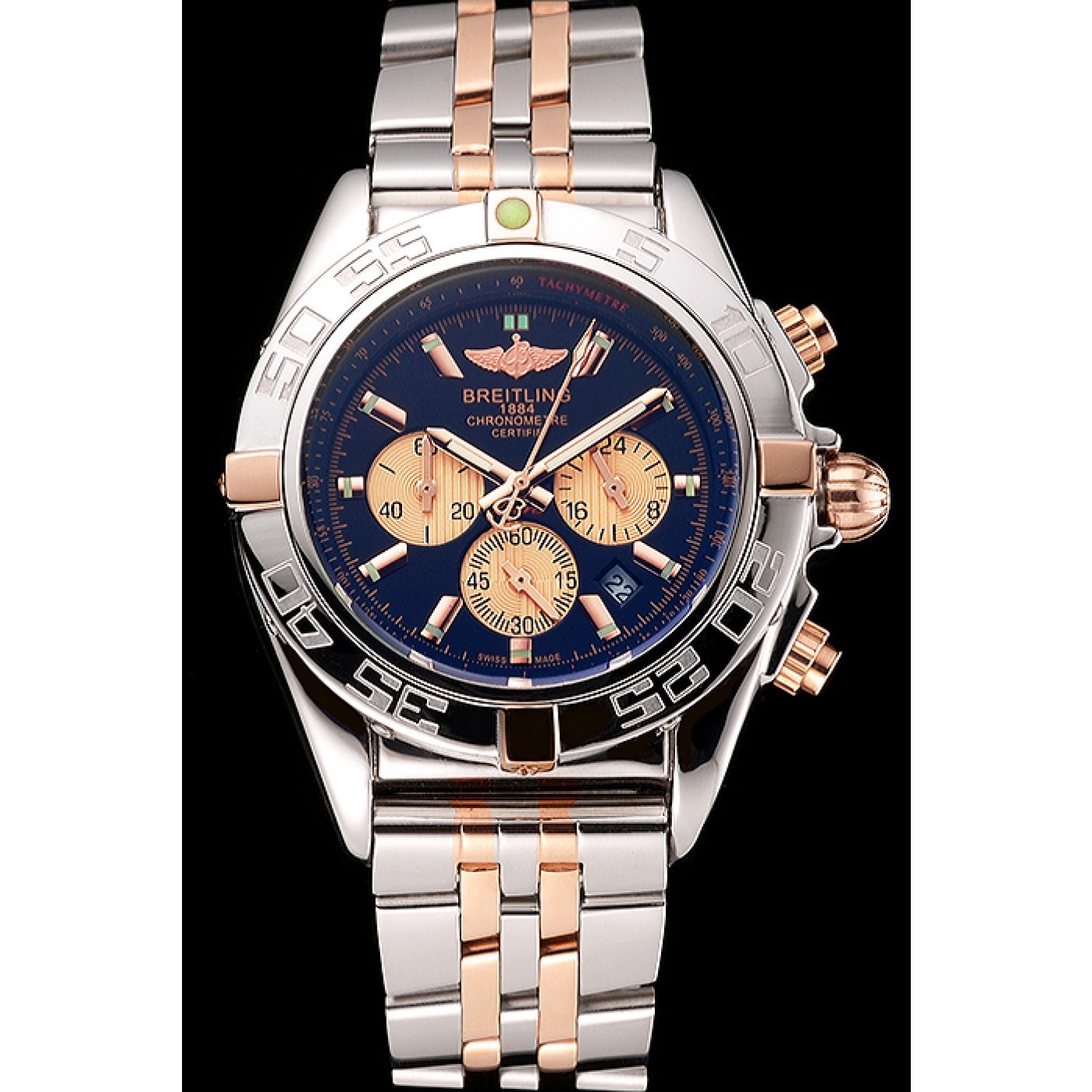 MiroTime Breitling Chronomat 44 Black Dial with White Subdials 2 Tone Stainless Steel Bracelet 622509