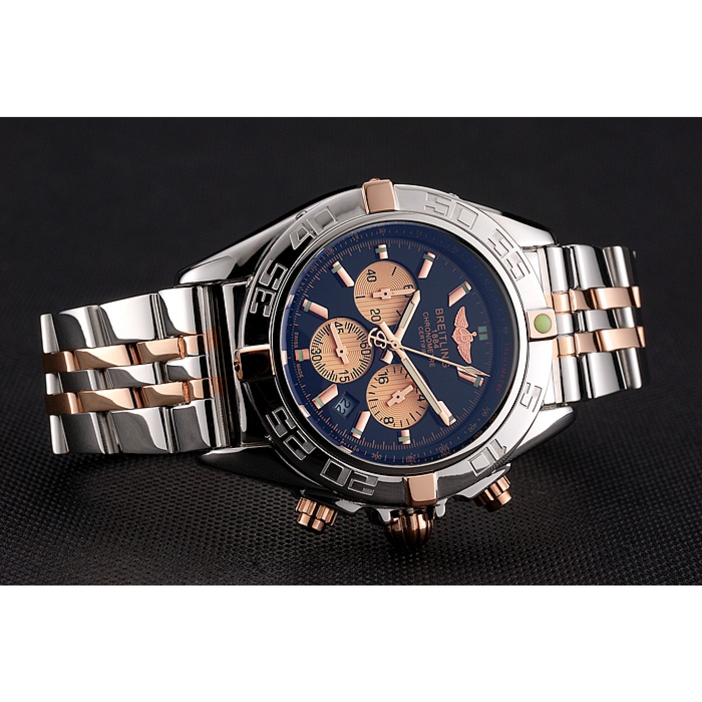 MiroTime Breitling Chronomat 44 Black Dial with White Subdials 2 Tone Stainless Steel Bracelet 622509