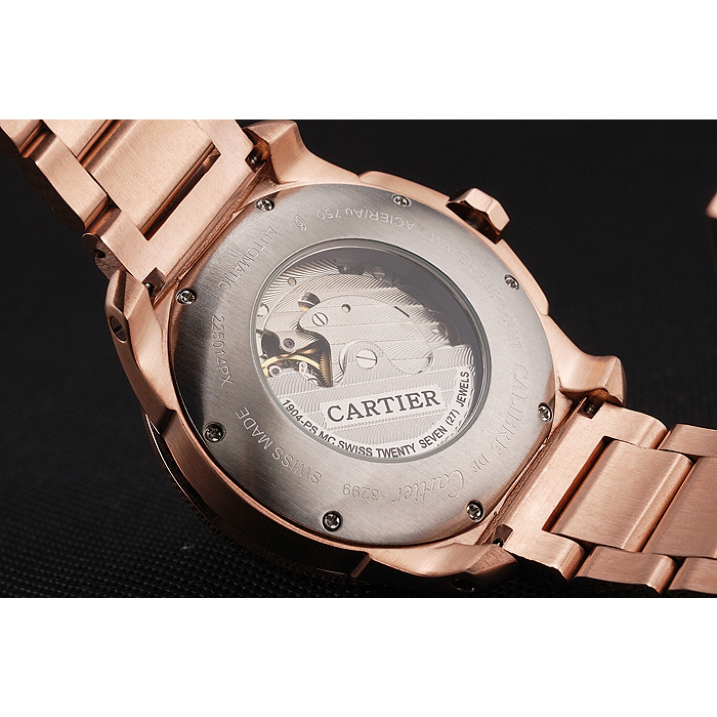 MiroTime Cartier Calibre De Cartier Small Seconds Black And White Dial Rose Gold Case And Bracelet