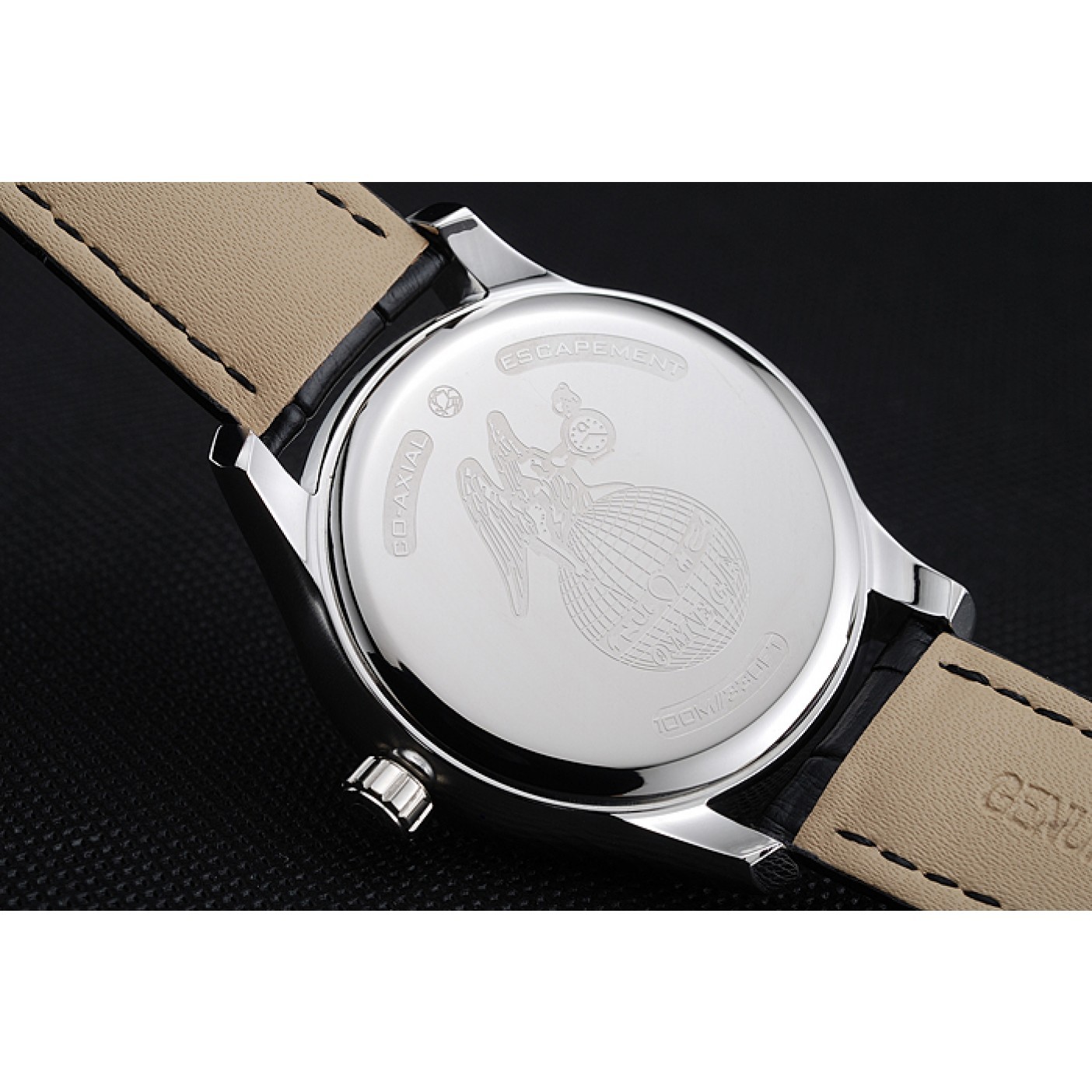 MiroTime Omega DeVille Black Dial Stainless Steel Case Black Leather Strap 622829