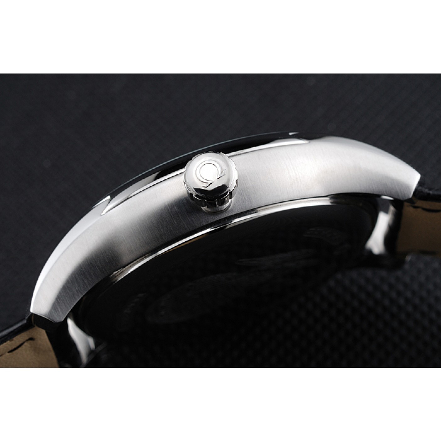MiroTime Omega DeVille Black Dial Stainless Steel Case Black Leather Strap 622829