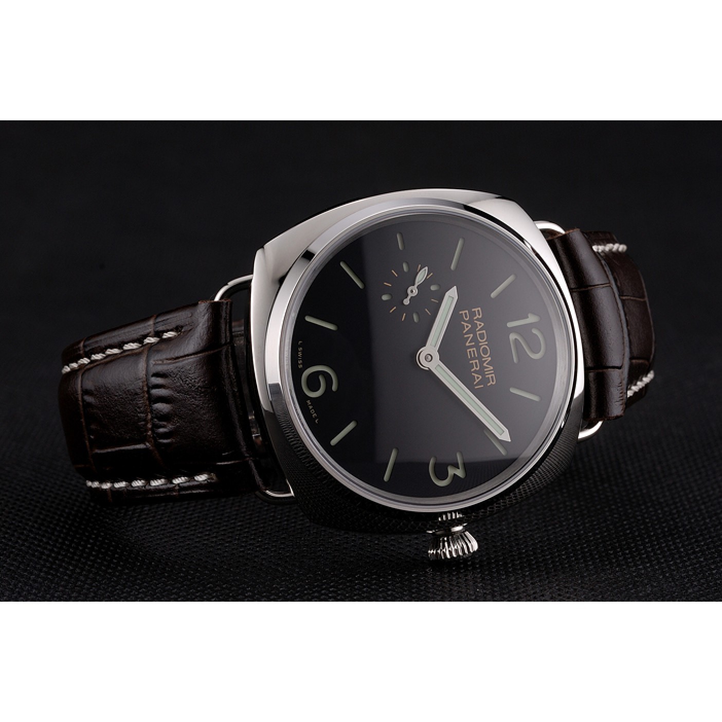 MiroTime Swiss Panerai Radiomir Black Dial Stainless Steel Case Dark Brown Leather Strap