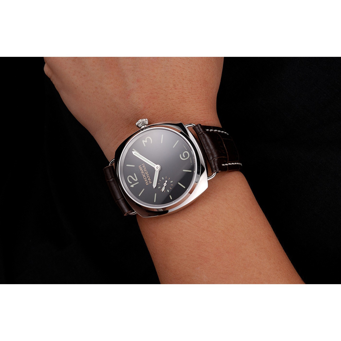 MiroTime Swiss Panerai Radiomir Black Dial Stainless Steel Case Dark Brown Leather Strap
