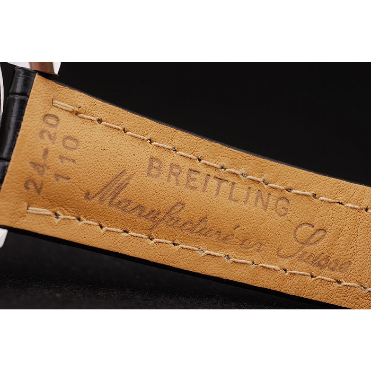 MiroTime Breitling Transocean Black Dial Black Leather Strap Polished Stainless Steel Bezel