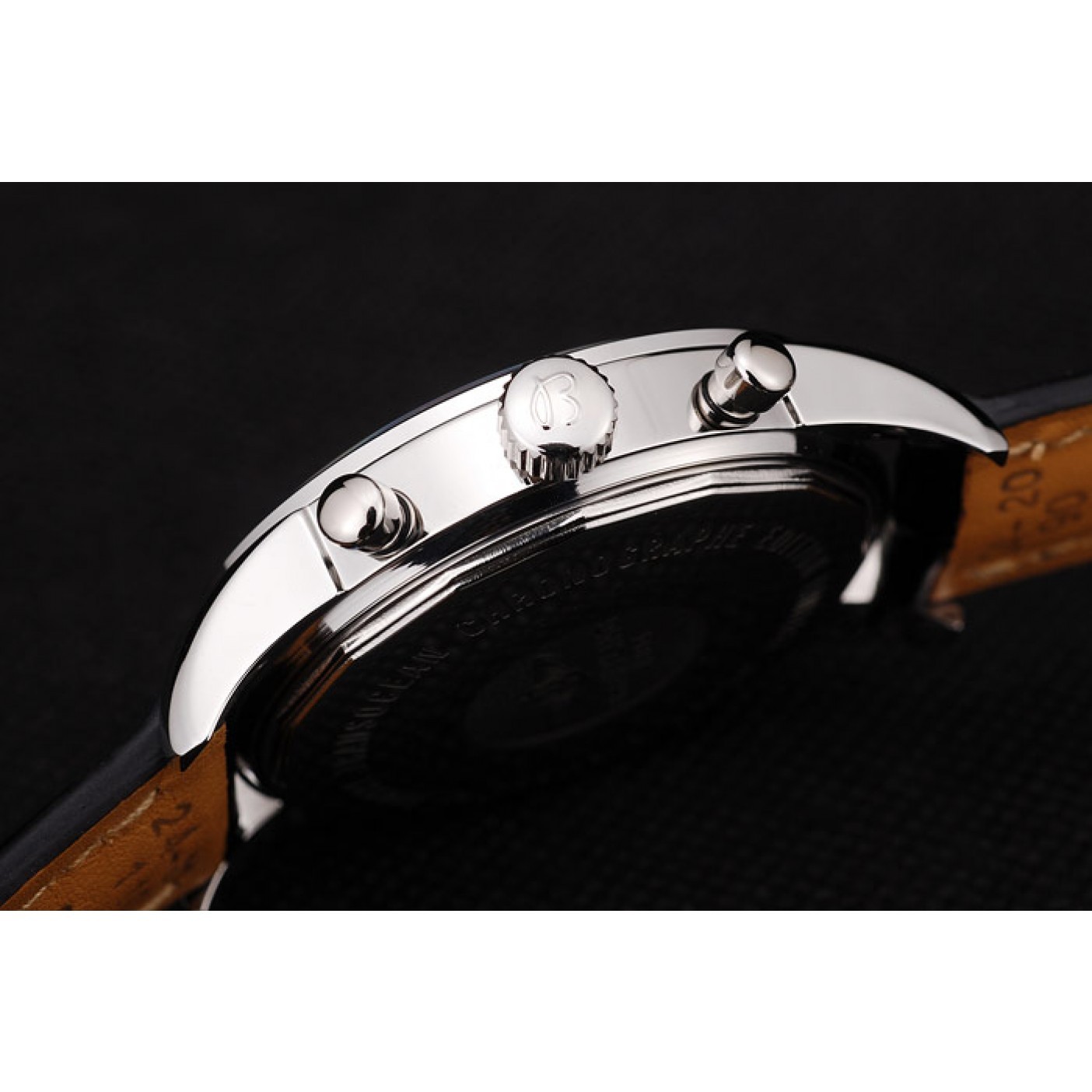 MiroTime Breitling Transocean Black Dial Black Leather Strap Polished Stainless Steel Bezel