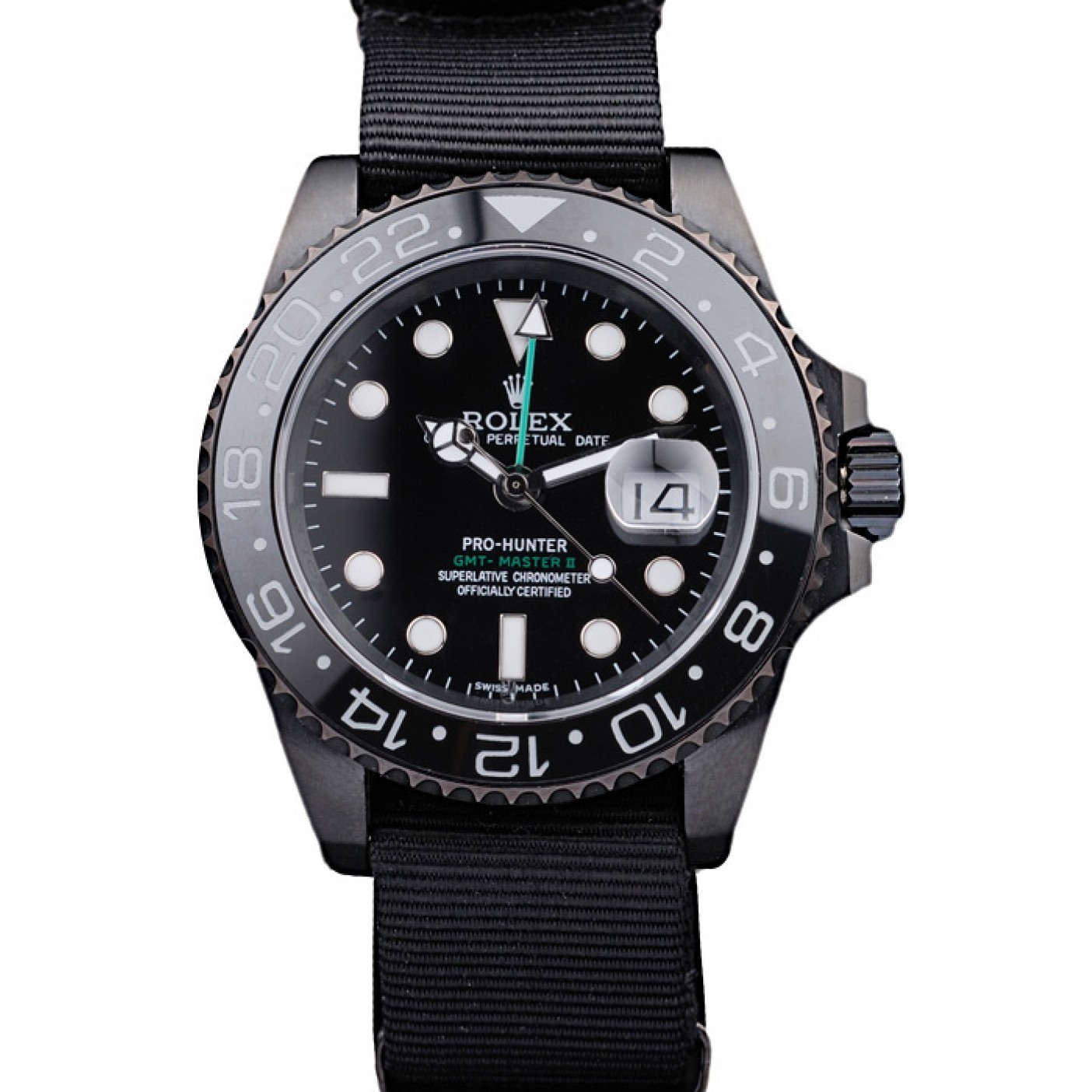 MiroTime Rolex Swiss GMT Master II Pro-Hunter Black Fabric Strap Black Dial