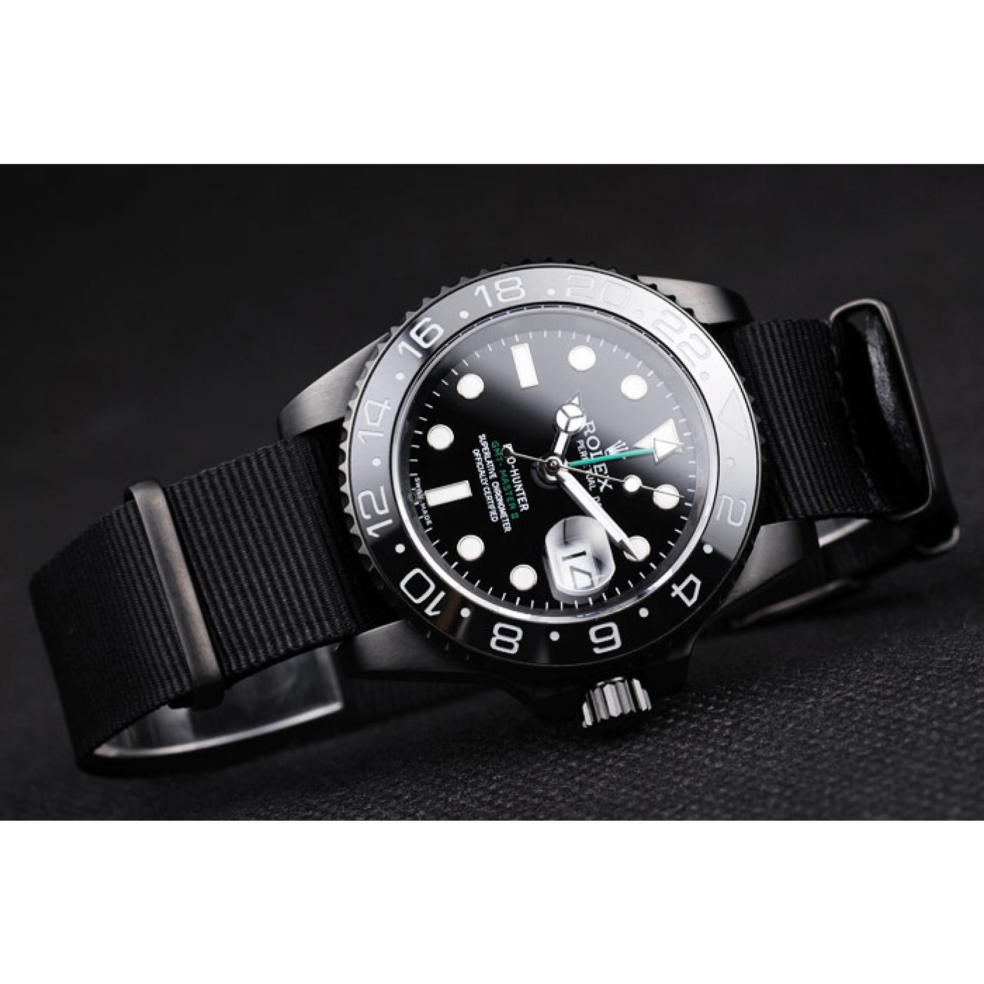 MiroTime Rolex Swiss GMT Master II Pro-Hunter Black Fabric Strap Black Dial