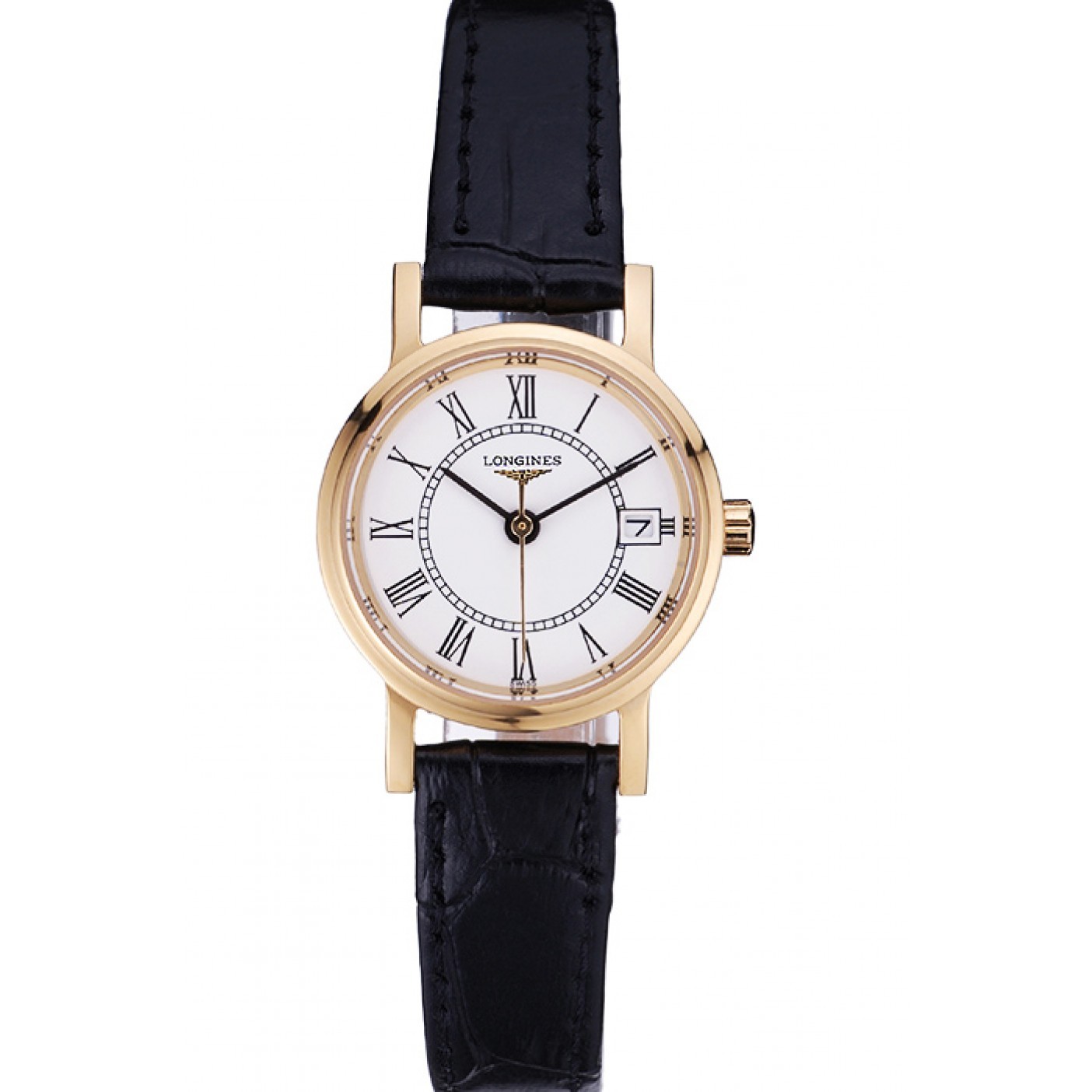 MiroTime Longines La Grande Classique White Round Dial Gold Case Black Leather Band Small 622383