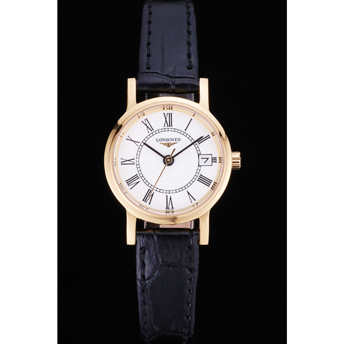 MiroTime Longines La Grande Classique White Round Dial Gold Case Black Leather Band Small 622383
