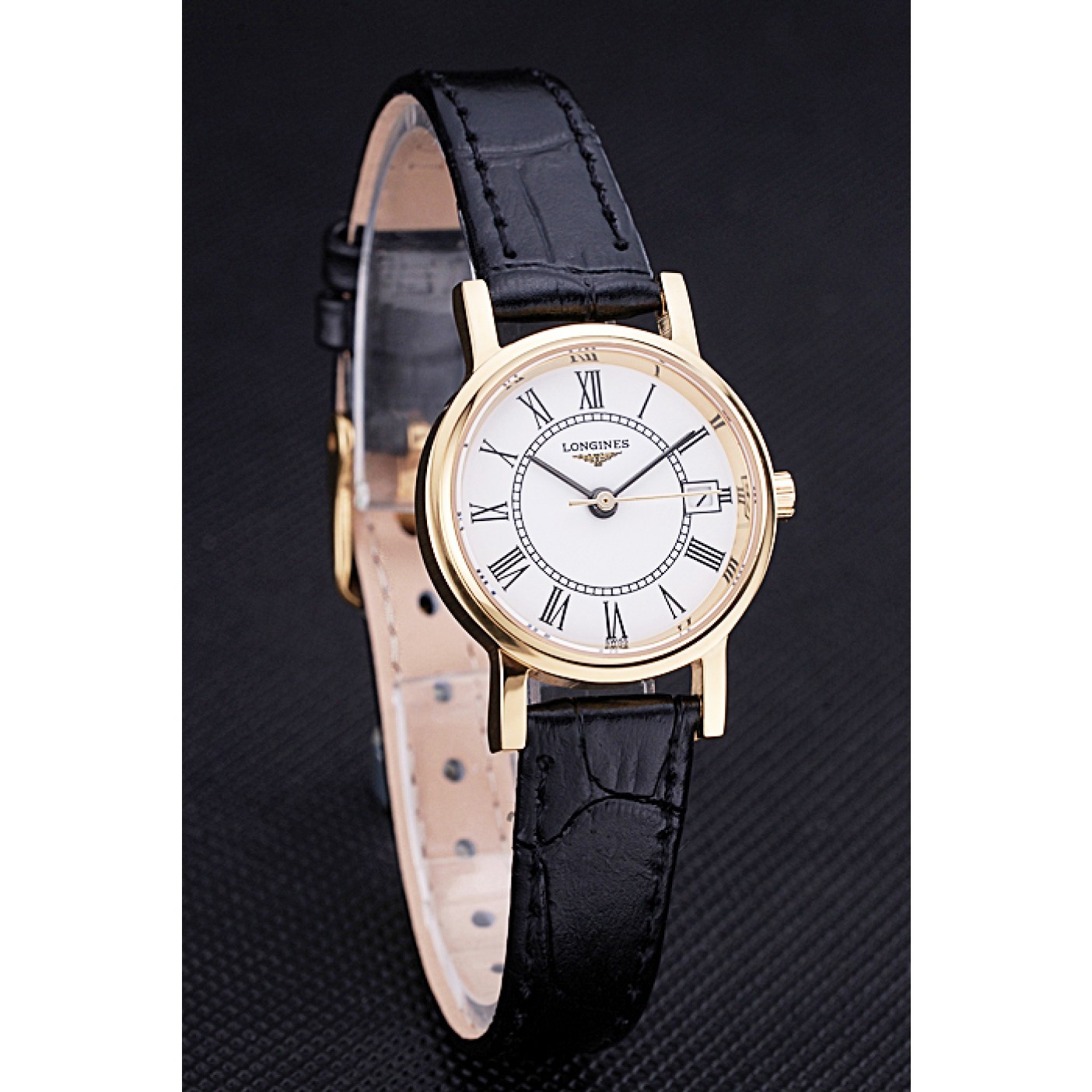 MiroTime Longines La Grande Classique White Round Dial Gold Case Black Leather Band Small 622383