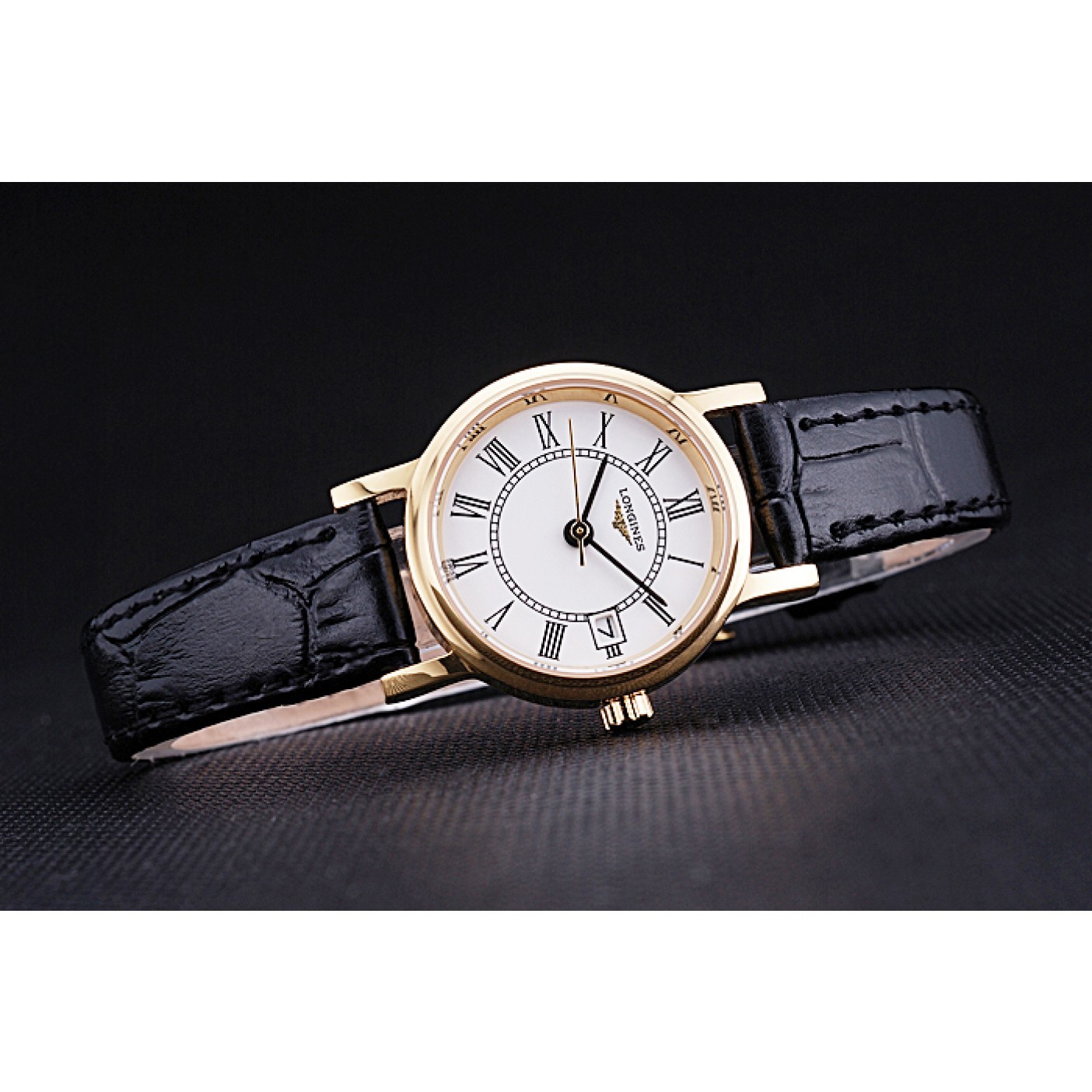 MiroTime Longines La Grande Classique White Round Dial Gold Case Black Leather Band Small 622383