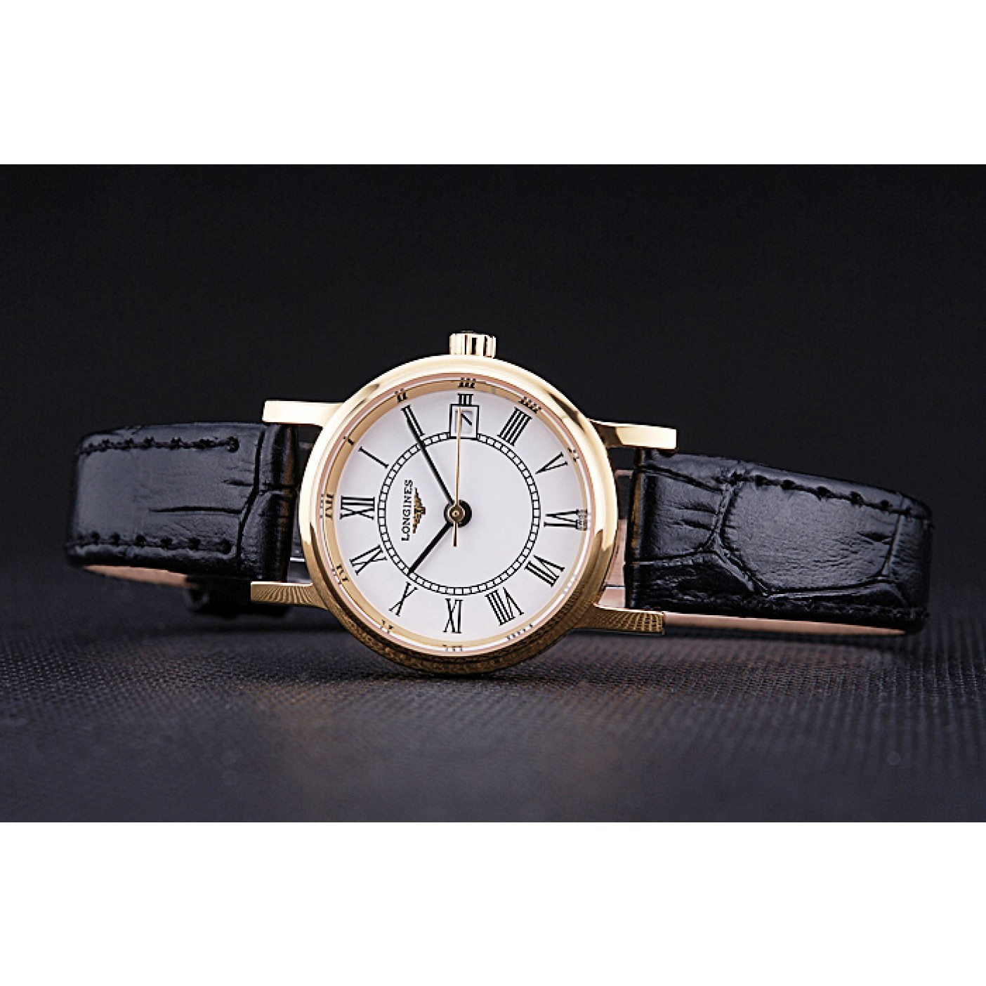 MiroTime Longines La Grande Classique White Round Dial Gold Case Black Leather Band Small 622383