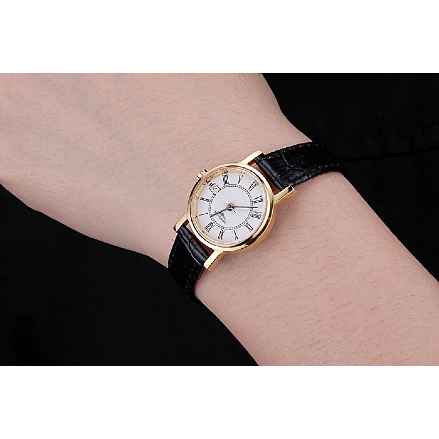 MiroTime Longines La Grande Classique White Round Dial Gold Case Black Leather Band Small 622383