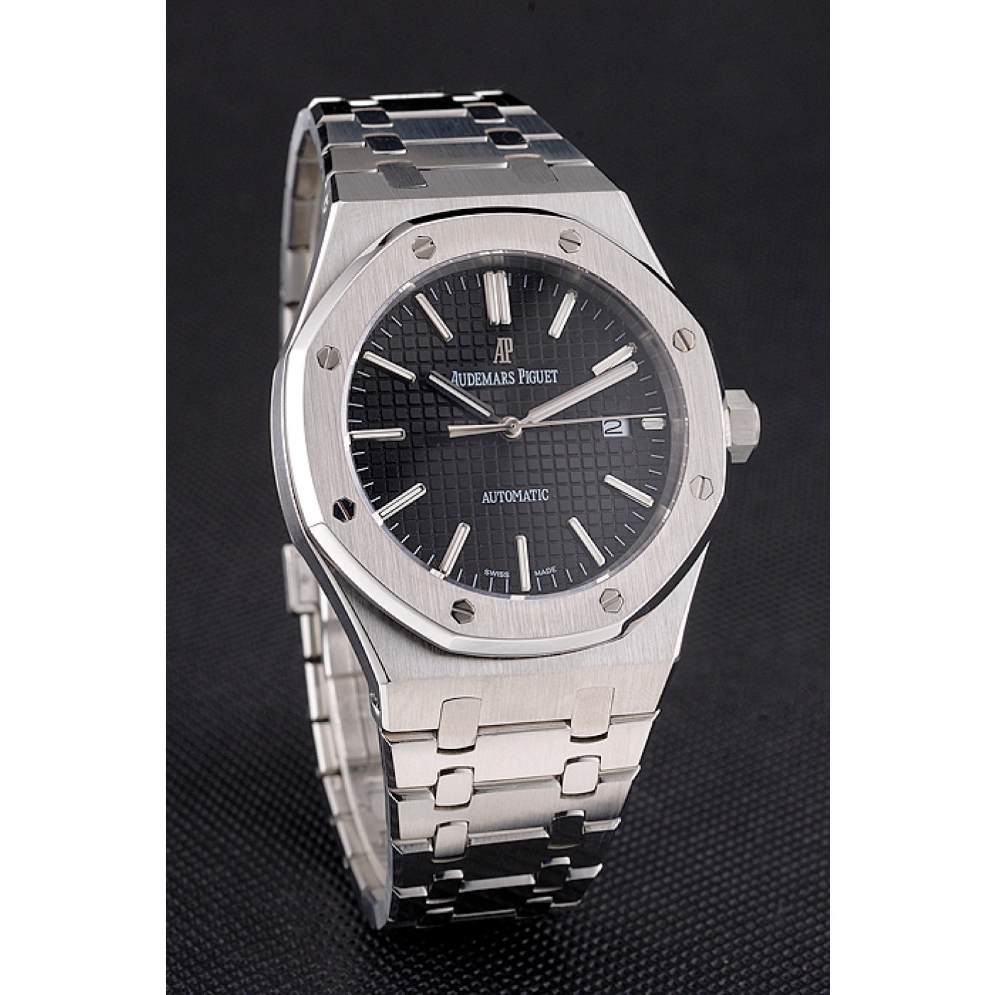MiroTime Swiss Audemars Piguet Royal Oak Black Dial Stainless Steel Case And Bracelet