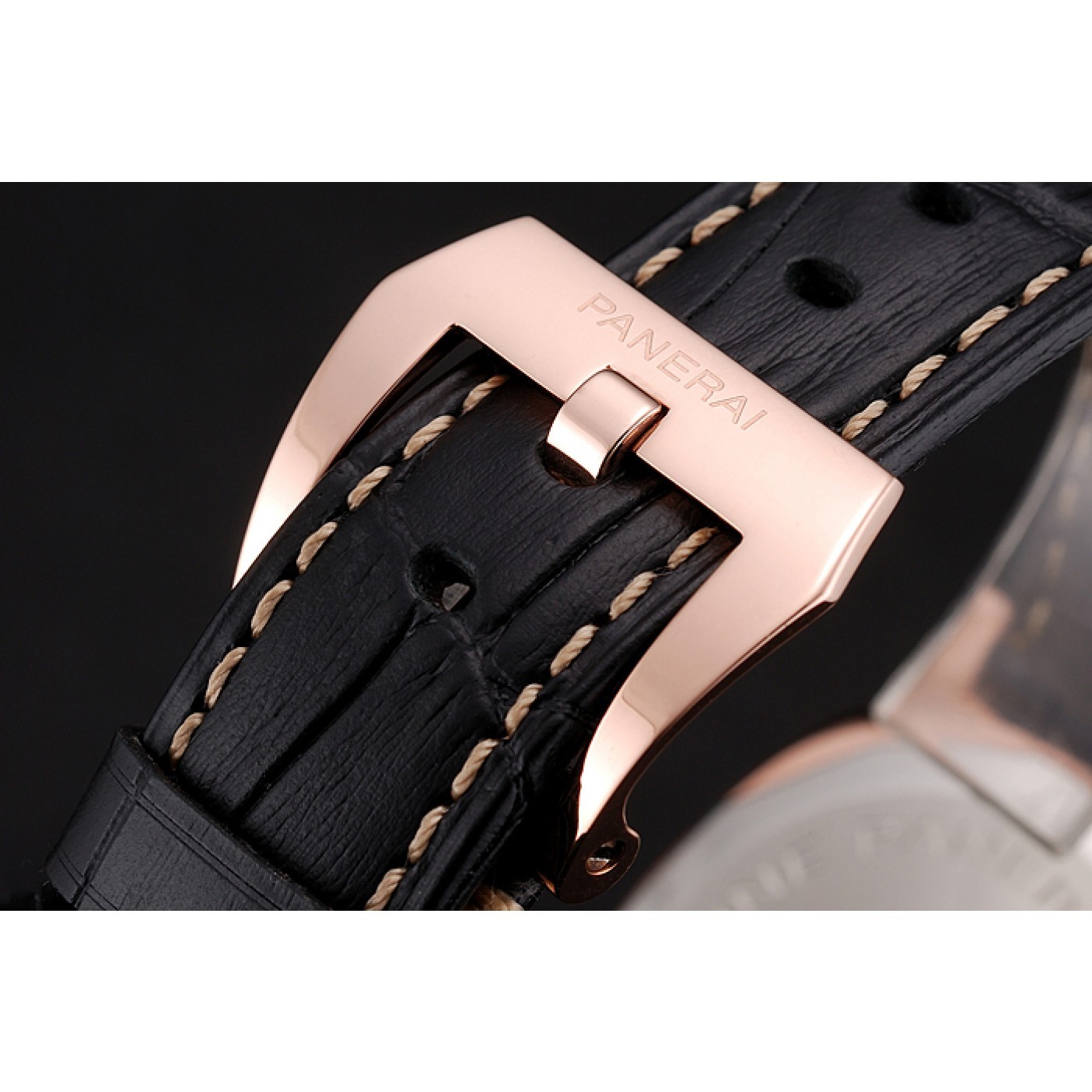MiroTime Panerai Radiomir 8 Days Chronograph Black Dial Diamond Bezel Rose Gold Case Black Leather Strap 1453798