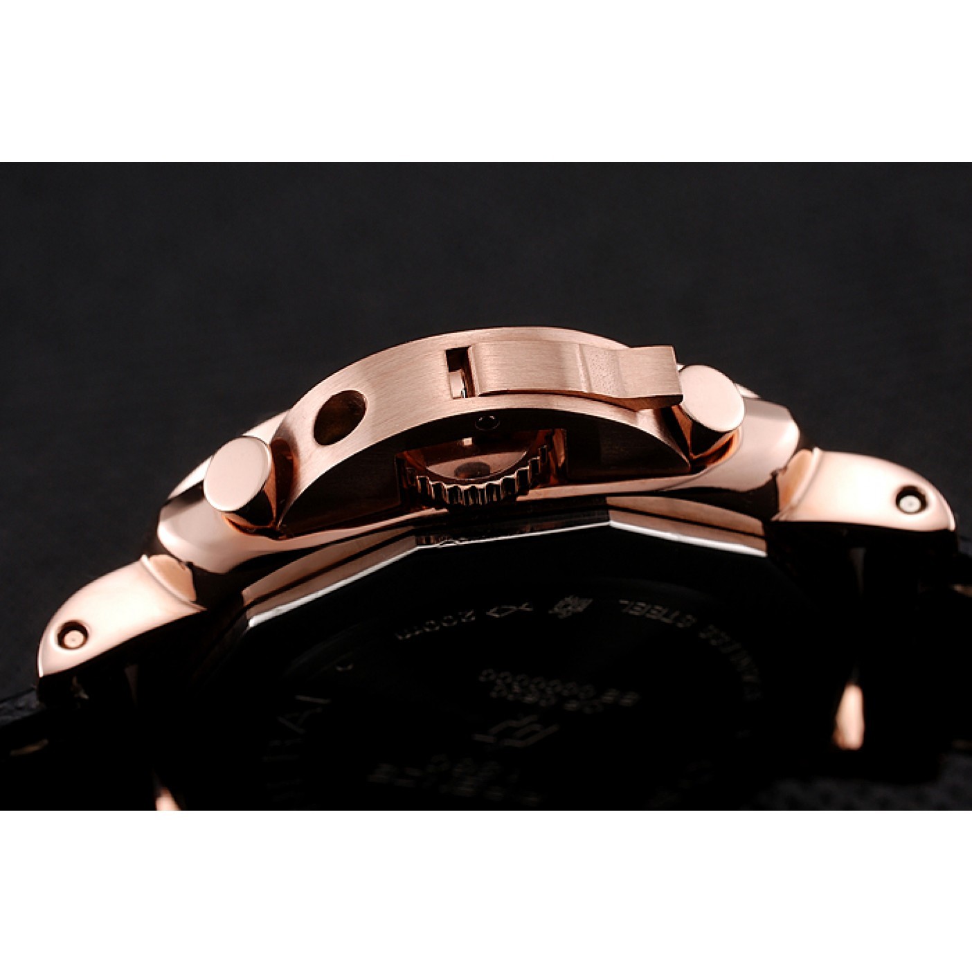 MiroTime Panerai Radiomir 8 Days Chronograph Black Dial Diamond Bezel Rose Gold Case Black Leather Strap 1453798