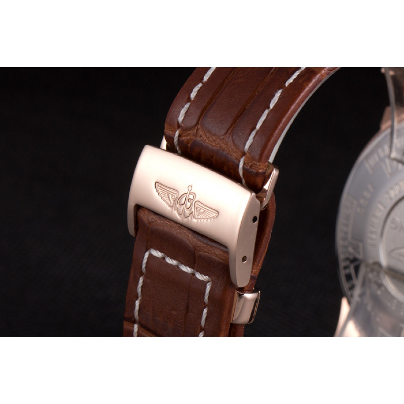 MiroTime Breitling Transocean White Dial Brown Leather Strap Rose Gold Bezel