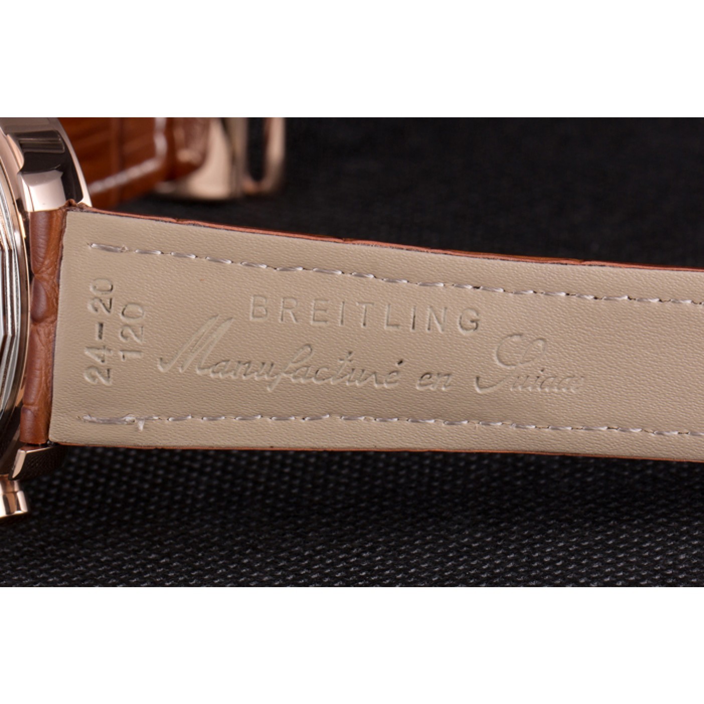 MiroTime Breitling Transocean White Dial Brown Leather Strap Rose Gold Bezel