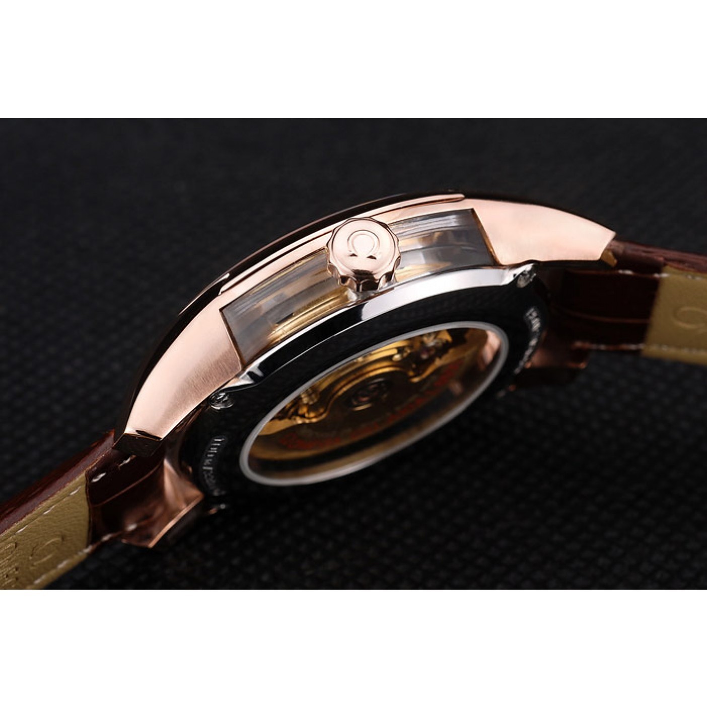 MiroTime Omega Swiss DeVille Rose Gold Bezel Brown Leather Strap 7616